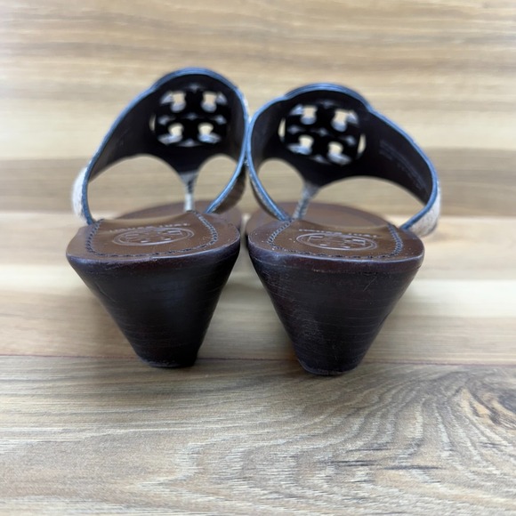 Tory Burch Louisa Womens 7 M Snake Embossed Brown Leather Wedge Sandals - Picture 7 of 11